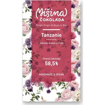 Čokoláda Tmavá čokoláda 58,5% Tanzanie s českými jahodami, kokosem a růžemi z Damašku - Míšina čokoláda