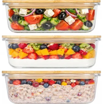 Dóza na potraviny SKLENĚNÁ NÁDOBA Lunchbox Žáruvzdorná na Jídlo do Trouby 850ml 3ks