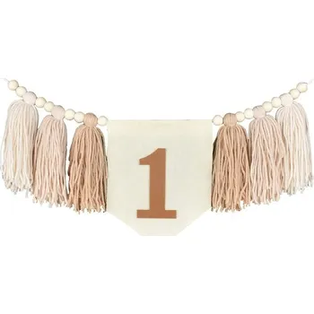 Party dekorace První narozeniny boho dekorace | dětská girlanda, narozeninová výzdoba - hnědá vlajka