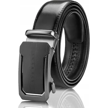 Opasek Kožený opasek Pánský automat Černý STEVENS Spona Kalhoty Oblek 105 cm