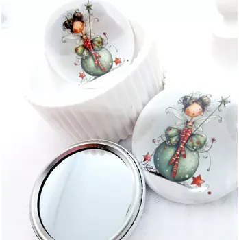 Kosmetické zrcátko Vánoční víla zelená, zrcátko průměr 58 mm, 1 kus