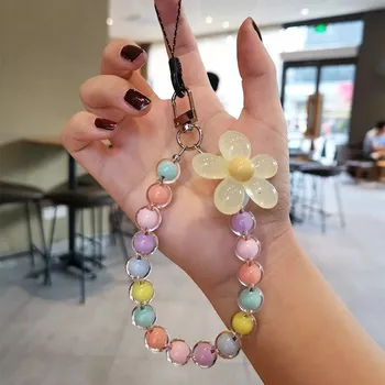 Květinové poutko na mobil s korálky | klíčenka, přívěsek - 12