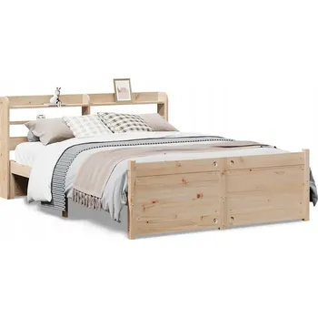 Postel Dřevěná borovicová postel s poličkami, 208 x 145 x 82 cm, neošetřená