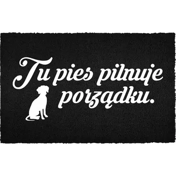 Rohožka VSTUPNÍ ROHOŽKA 40X60 ČERNÁ KOKOSOVÁ PŘED DVEŘE VTIPNÁ PES HLÍDÁ