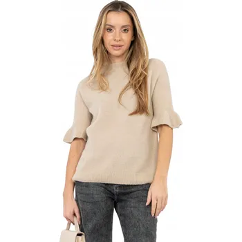 Dámský svetr Italy Moda dámský svetr béžový oversize k bokům velikost univerzální