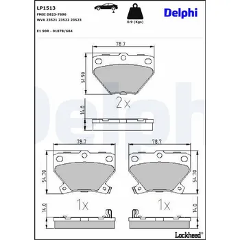 Autodíl Sada brzdových destiček, kotoučová brzda DELPHI LP1513