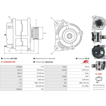 Alternátor Usměrňovač, generátor AS-PL Sp. z o.o. ARC3054