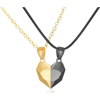 Náhrdelník 2 ks Magnetické srdce párový náhrdelník | šperk - Zlatá Černá , 50 cm