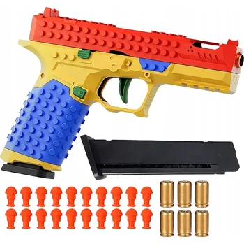 Dřevěná hračka Model SIG17 Střílející Pistole z Kostek s Projektily pro Děti Dárek