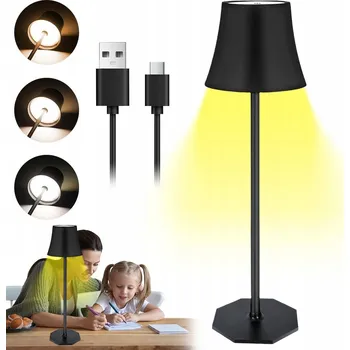 Lampička NOČNÍ LAMPA LED STOLNÍ KANCELÁŘSKÁ 5000MAH ČERNÁ DO RESTAURACE HOTELU IP54