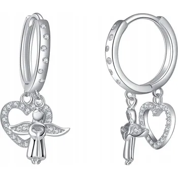 Náušnice NÁUŠNICE STŘÍBRNÁ SRDCE ANDĚL KROUŽKY