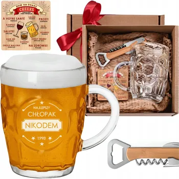 Sklenice Pivní Sklenice na pivo s gravírováním + otvírák 500 ml Dárková Sada pro dědečka