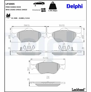 Brzdová destička Sada brzdových destiček, kotoučová brzda DELPHI LP2005