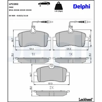 Brzdový systém Sada brzdových destiček, kotoučová brzda DELPHI LP2282
