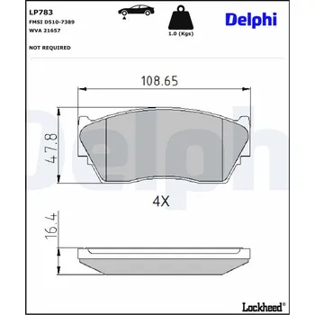 Brzdový systém Sada brzdových destiček, kotoučová brzda DELPHI LP783