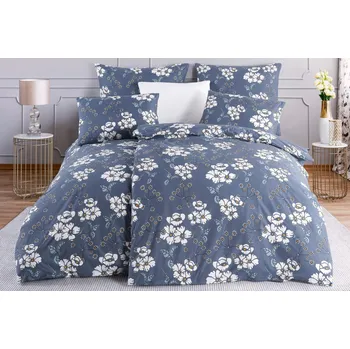 Povlečení Modré bavlněné povlečení s kytičkami Marla, 140x200 cm + 50x70 cm