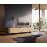 DELIFE TV stolek Cuor 220 cm keramika Laminam® Sabbia dubová 1 výklopná dvířka 2 zásuvky podnož závěsná nerezová ocel