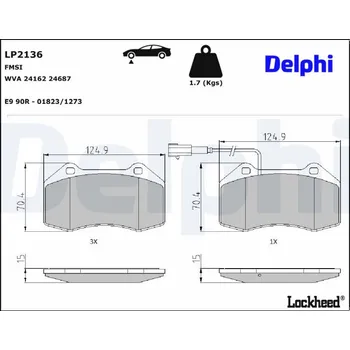 Brzdový systém Sada brzdových destiček, kotoučová brzda DELPHI LP2136