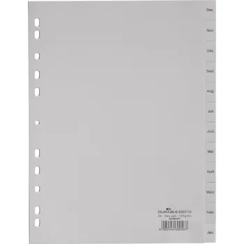 Kartotéka Durable 6507 rejstřík DIN A4 prosinec-leden polypropylen šedá 12 karet vyražené otvory 650710