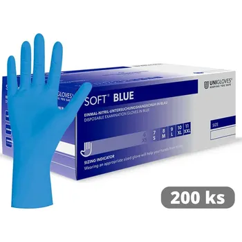 Vyšetřovací rukavice UNIGLOVES Nitrilové rukavice modré - Soft Blue, 200 ks Velikost: M (8)