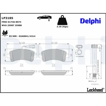Brzdový systém Sada brzdových destiček, kotoučová brzda DELPHI LP3185