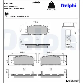 Autodíl Sada brzdových destiček, kotoučová brzda DELPHI LP3244