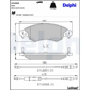 Autodíl Sada brzdových destiček, kotoučová brzda DELPHI LP1656