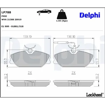 Autodíl Sada brzdových destiček, kotoučová brzda DELPHI LP788