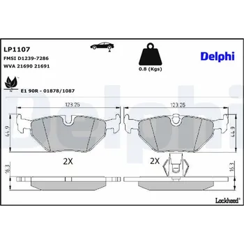 Brzdový systém Sada brzdových destiček, kotoučová brzda DELPHI LP1107