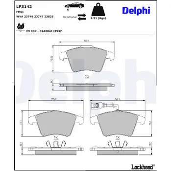 Brzdová destička Sada brzdových destiček, kotoučová brzda DELPHI LP3142