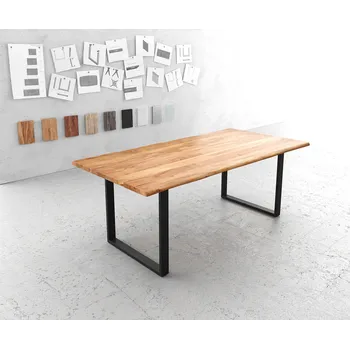Jídelní stůl DELIFE Jídelní stůl Edge 200x100 akácie přírodní kov černý Live-Edge