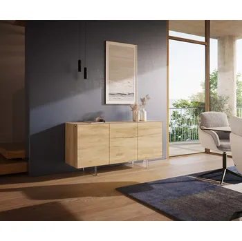 Komoda DELIFE Komoda Cuor 150 cm keramika Laminam® Sabbia dubová 3 dvířka podnož závěsná akrylglas