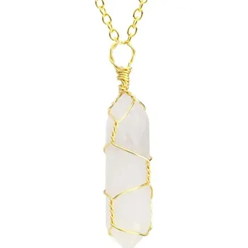 Náhrdelník Náhrdelník z přírodního kamene | krystalový šperk - Zlato-bílý krystal