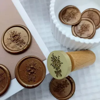 Pečeť Hotová vosková pečeť Kytice 1, barva čokoládově hnědá s perletí, samolepící, 1 kus