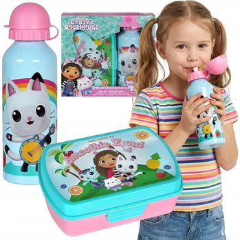 Svačinový box Sada lahev na pití a svačinový box Disney Gábinin Kouzelný Domek 500 ml