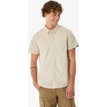 Pánské tričko FORCLAZ Pánská turistická košile s krátkým rukávem NH 100 XL BÉŽOVÁ