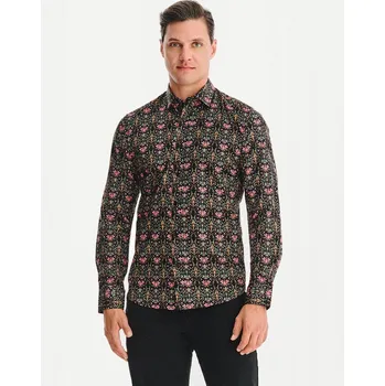 Pánská košile Černá pánská košile s výrazným vzorem Slim Fit Pako Lorente vel XL