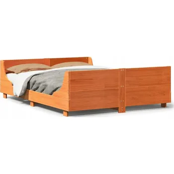 Postel Dřevěná borovicová postel voskovaný hnědý odstín 203,5 x 163,5 x 52 cm