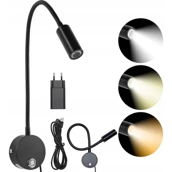 Stojací lampa NASTAVITELNÁ NÁSTĚNNÁ LAMPA NOČNÍ LAMPA FLEXIBILNÍ RAMENO ČERNÁ NAD POSTEL PRO ČTENÍ