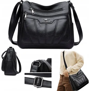 Kabelka Dámská černá kabelka z ekologické kůže, malá, se zipem, vintage styl