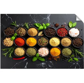 Fototapeta Samolepící plakát do kuchyně a jídelny, Barevné koření a bylinky 45x30