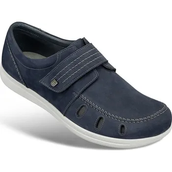 Pánská zdravotní obuv Pánské polobotky s děrováním a s páskem na suchý zip, nubuková useň, modrá: 42