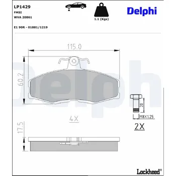 Brzdová destička Sada brzdových destiček, kotoučová brzda DELPHI LP1429