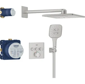 Vodovodní baterie GROHE Grohtherm SmartControl - Sprchový systém pod omítku s hlavovou sprchou Rainshower SmartActive 310 Cube, supersteel 34864DC0