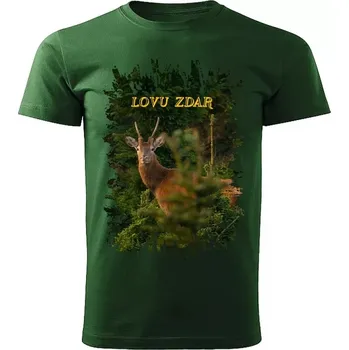 Pánské tričko Moon River Lovu Zdar srnec II pánské tričko pro myslivce lahvově zelené velikost XS (myslivecké tričko)