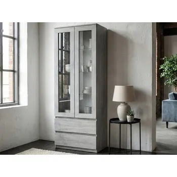 Knihovna Vysoká vitrína Carlos, šedý beton, šířka 70 cm