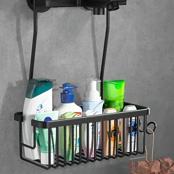 Drátěná police Nástěnný košík do sprchy nerezový | koupelnový doplněk - černý