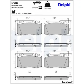 Brzdová destička Sada brzdových destiček, kotoučová brzda DELPHI LP1828