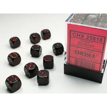 Příslušenství k deskovým hrám Chessex Sada 36 D6 12mm kostek Chessex - Opaque Black/red - 25818