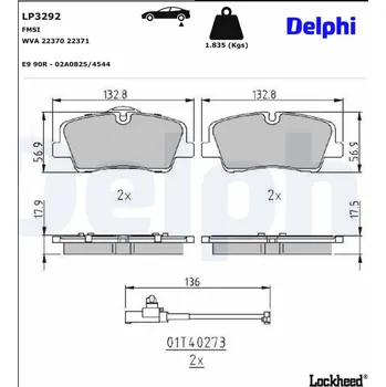 Brzdová destička Sada brzdových destiček, kotoučová brzda DELPHI LP3292